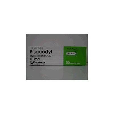 Paddock Bisacodyl 10 mg USP Supositorio Estimulante Laxante Alivio Duradero 50ct Foto 1 de 3