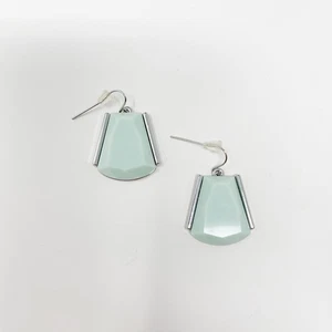 Pale Aqua Blue Geometric Drop Earrings Silver Tone Fashion Statement - Picture 1 of 5