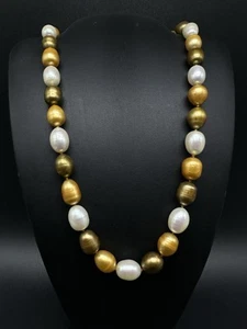 14k Gold Clasp 3 Color Baroque Genuine Pearl 18" Elegant Necklace 59Gs - Picture 1 of 9