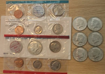 Набор серебряных полудолларовых монет с изображением Кеннеди 1964 -1970 гг. - полный набор с большой датой 1970 г. - ST-XL - Изображение 1 из 4