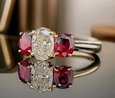 Vintage 14k Yellow Gold Engagement Ring 1.90ct Natural Oval Diamond & Ruby  - Image 1 of 4