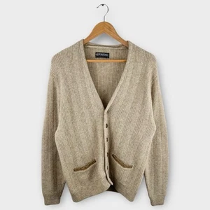 Vintage Puritan Men’s Cardigan Sweater Beige Tan Wool Blend Size Large USA Made - Picture 1 of 4