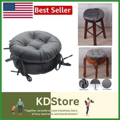2 Pack Kids Stool Cushions Round 14x14x2 Velvety Soft Non-Slip Ties Grey - Image 1 of 4