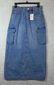 NWT Forever 21 Blue Denim Maxi Back Slit Jean Skirt Women’s Size XS - Picture 1 of 8