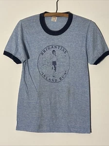 Vintage 1970s T Shirt Medium Brigantine NJ Island Run Marathon Blue Heather  - Picture 1 of 9