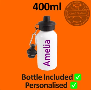 Metal Bottle 400ml name kids metal BPA free aluminium water personalised lunch - Picture 1 of 1