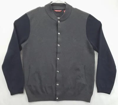 Chaqueta Bomber Saks Fifth Avenue Para Hombre Grande Gris Azul 100% Algodón Letterman Snap Foto 1 de 4