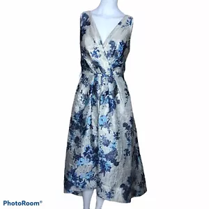 Carmen Marc Valvo Dotted V-Neck Floral Gown Sz 12 NWT - Picture 1 of 12