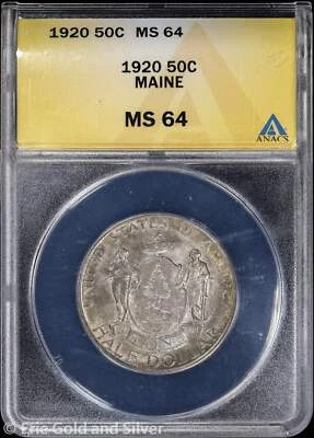 1920 50C Maine Commem Half Dollar ANACS MS 64 | Uncirculated UNC BU - Image 1 of 4