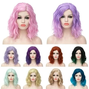 14'' Short Wavy Curly Full Wig With Wig Cap Synthetic Hair Cosplay Party Costume - Picture 1 of 17