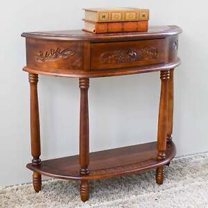 Windsor Carved Wood Half-moon Hall Table Brown Transitional, Traditional