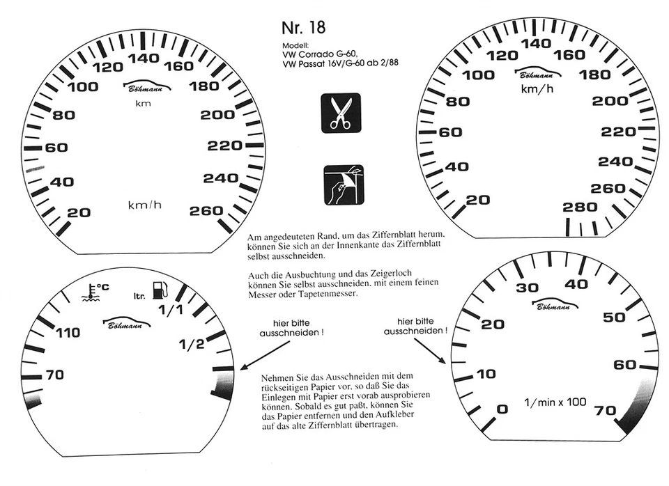 Tachofolie Bianco Per VW Corrado G-60, VW Passat 16V/ G-60 Da 2/88 - Immagine 1 di 1