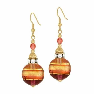 Pendientes colgantes de cristal de Murano rubí focal tono dorado - Imagen 1 de 1