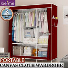 Canvas Fabric Wardrobe Triple Portable Clothes Closet Storage Cupboard Dustproof