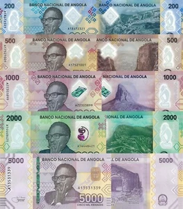 Angola 5 PCS Set: 200 to 5000, Kwanzas (April 2020) - p-New/Polymer UNC - Picture 1 of 6