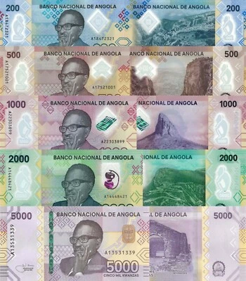 Angola 5 PCS Set: 200 to 5000, Kwanzas (April 2020) - p-New/Polymer UNC - Image 1 of 4