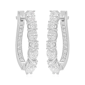 1.91 Ct Natural SI Clarity HI Color Round Diamond Hoop Earrings 18k White Gold - Picture 1 of 11