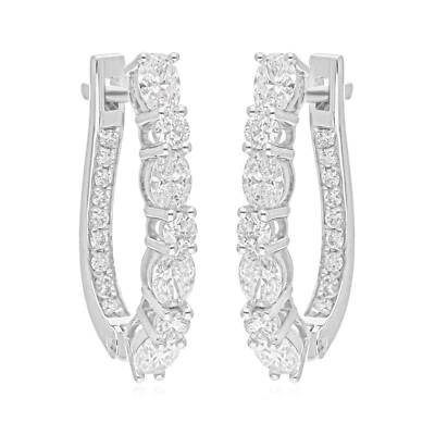 1.91 Ct Natural SI Clarity HI Color Round Diamond Hoop Earrings 18k White Gold - Image 1 of 4