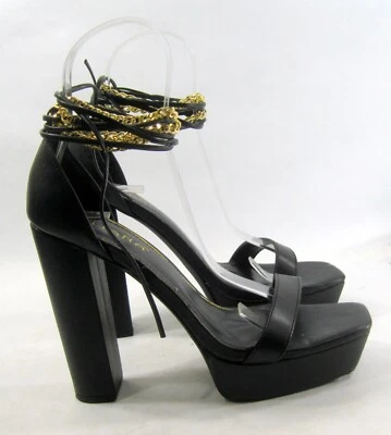 LILIANA  Black 5.5"BLOCK High Heel Open Toe TIE UP strap Shoes Women Size 10 - Image 1 of 4