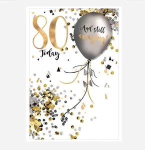 Alter 80 Geburtstagskarte Erwachsene 80. 80 Ballon Gold - 7,5"X5,25" - Bild 1 von 3