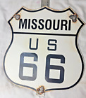 VINTAGE US ROUTE 66 MISSOURI AZ PORCELAINE MÉTAL PANNEAU AUTOROUTE GAZ HUILE BOUCLIER ROUTIER