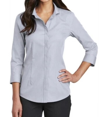 Red House L Large 3/4 Sleeve Nailhead Non Iron Gray Shirt Top blouse RH690 New - Image 1 of 4