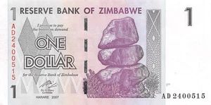 Zimbabwe $1 Harare 2007 Series A D Uncirculated Banknote HJ 2 - Picture 1 of 2