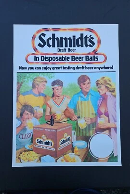 Póster publicitario vintage de bolas de cerveza desechables Schmidt's Draft nuevo de stock Foto 1 de 4