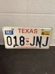 1986 Texas LICENSE PLATE 018 JNJ SESQUICENTENNIAL Vintage 1985 Tags Wall Art - Bild 1 von 4