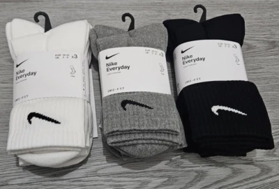 Nike Everyday Cotton Cushioned Dri-Fit Socks 3 Pairs Uk Size 5-8 Brand New