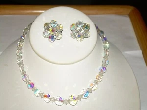 Juego de collar/pendientes gargantilla de cristal vintage - 15" con efecto aurora boreal - Imagen 1 de 12