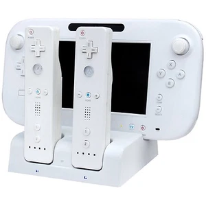 DOCKING STATION CARICABATTERIE BIANCO +2x BATTERIA PER GAMEPAD REMOTO WII & WII U - Foto 1 di 1