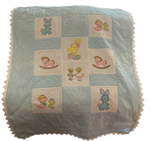 Vtg Wamsutta Quilted Baby Blanket Blue Has Wear Please Read 37” X 51” Not Mint - Picture 1 of 20