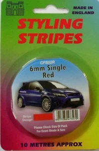 Rot 6 mm x 10 mtr selbstklebend Auto Pin Streifen Coach Band Syling Streifen - Bild 1 von 1