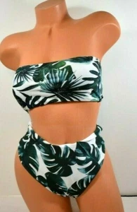 Women's Ruuhee Two Piece White And Green Leaf Bikini Size M (6-8) NWT - Picture 1 of 6