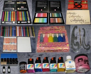 Box full of Art Supplies Colored Pencils Markers Pastel Watercolor Calligraphy - Picture 1 of 17