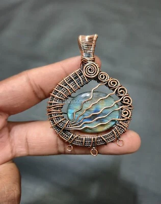 Colgante de piedras preciosas de labradorita joyería alambre de cobre envuelto colgante regalo para amor Foto 1 de 4