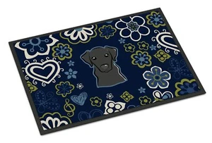 Caroline's Treasures BB5086JMAT Blue Flowers Black Labrador Doormat 24x36 - Picture 1 of 6