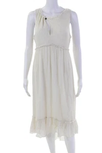 Ella Moss Womens Cream Savannah Striped A Line Ruffle Dress Beige Size M - Picture 1 of 6