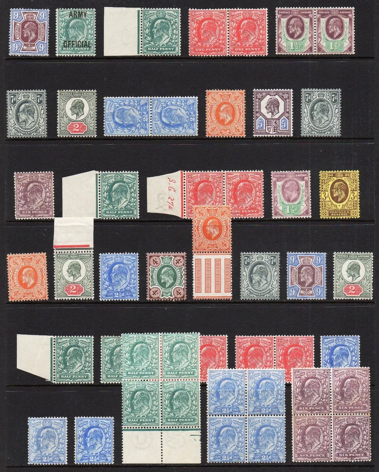 GB 1902 - 1911 KEVII 1/2d to 9d Definitives Page of 49 Stamps Unmounted Mint - Изображение 1 из 1