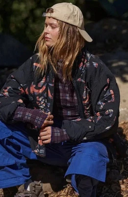 Free People Movement Pipa Reverse Appliqué Jacket Floral High Neck Black Size M - Image 1 of 4