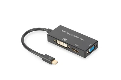 ADATTATORE VIDEO 3 IN 1 CONNETTORE MINI DP MASCHIO - HDMI + DVI + VGA - Immagine 1 di 4
