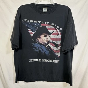 Vintage Merle Haggard Fightin' Side Double Sided XL T-Shirt Americana USA Flag - Picture 1 of 10