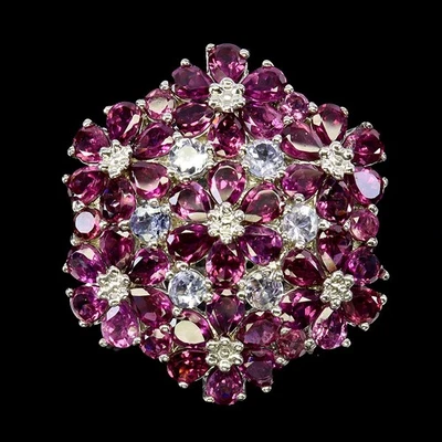 Anillo de plata de ley 925 pera rodolita tanzanita piedras preciosas naturales tamaño de joyería  Foto 1 de 4