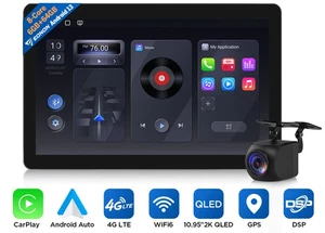Single 1DIN 10.95" Android 13 8Core 6+64GB Car Stereo CarPlay Radio GPS Navi 4G - Picture 1 of 23