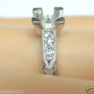 Antique Art Deco Mounting Setting Platinum Hold 6MM Ring Size 6.25 UK-M EGL USA - Picture 1 of 12