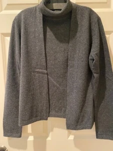 LuLu 2 PLY Cashmere Sweater Twin Set Open Cardigan Sleeveless Turtleneck Grey L - Picture 1 of 7