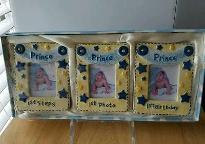 Mud Pie Baby Prince 3 peças quadro presente conjunto 1º passo, 1ª foto, 1º aniversário - Imagem 1 de 4