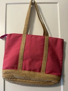 Cappelli Straworld Pink Tote 19” X 14” 2 Handles 17” Zipper Hot Pink Lined - Picture 1 of 15