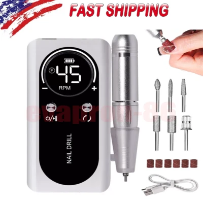 Electric Portable Nail Drill Machine Rechargeable Low Noise Sander File 45000RPM - Image 1 of 4